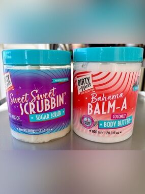NWT- Set of 2 Dirty Works - Bahama Balm Body Butter & Sugar Body Scrub. XL size!